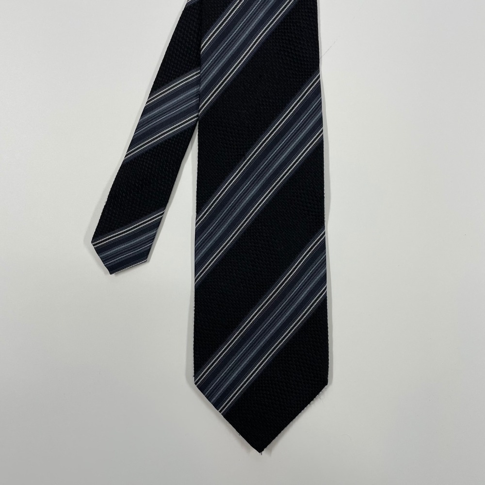 Joseph Abboud Black Grey Striped Silk Necktie Mens One Size